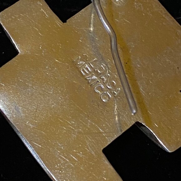 1.5" x 1" Vintage Sterling Silver 925 Mexican Offset Pierced Ear Earrings - Picture 5 of 6